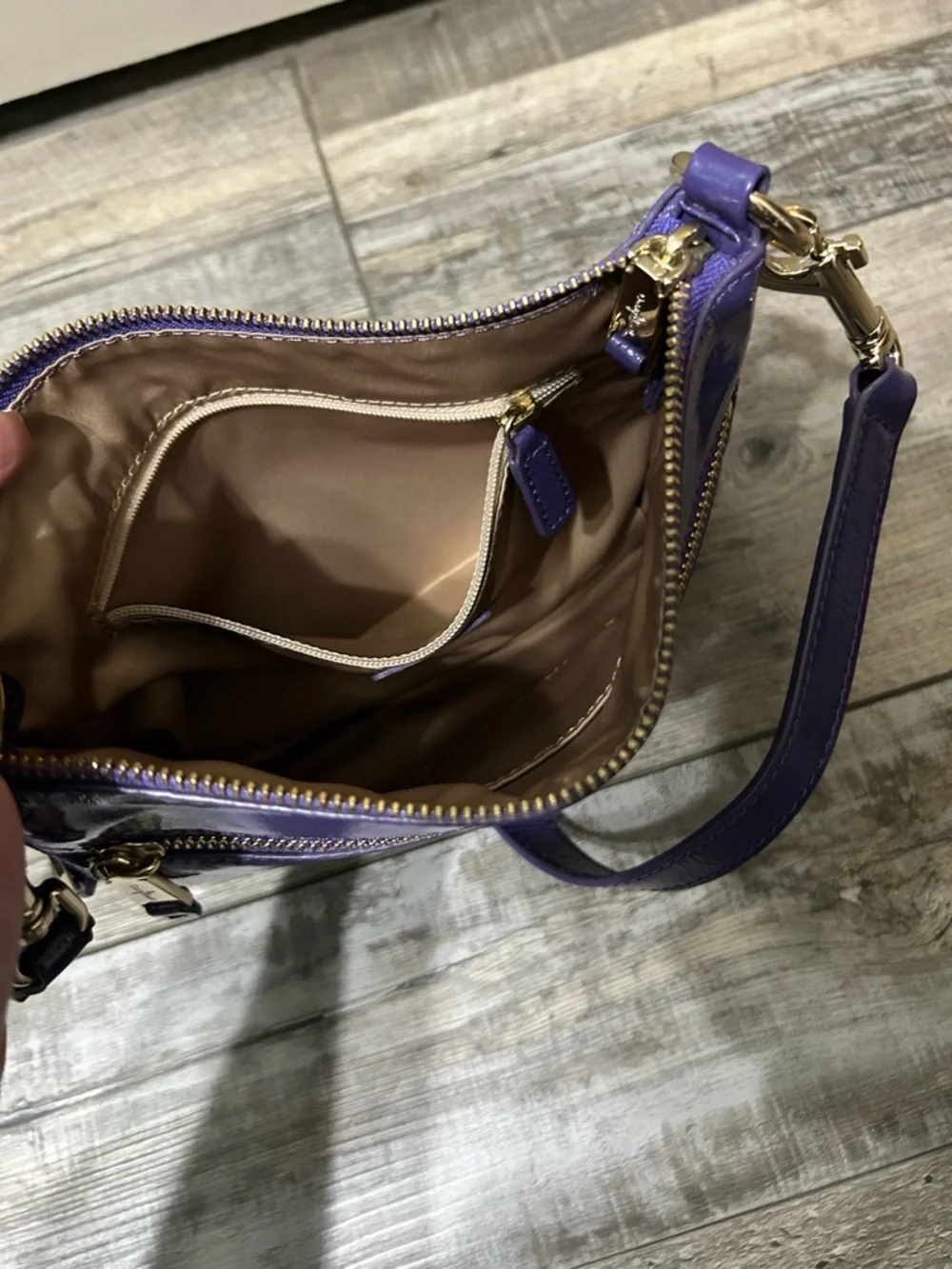 purple patent leather Cole Haan Jitney crossbody bag